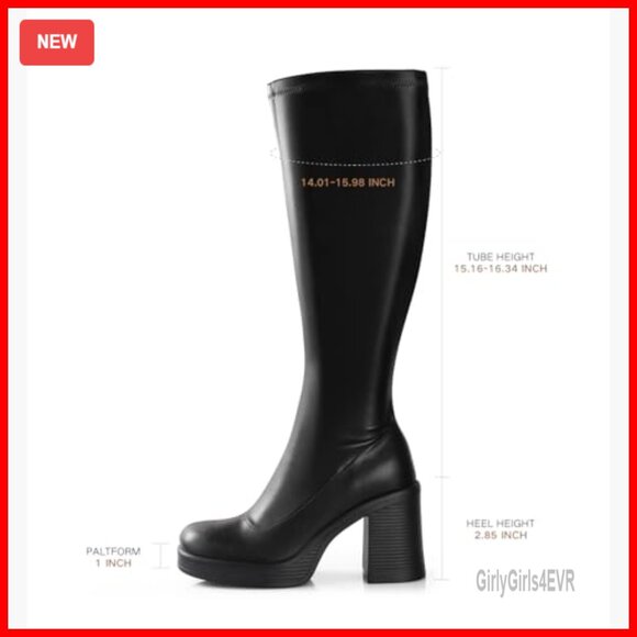 Knee High Platform Boots Chunky Heel Side Zipper GOGO Boots Women - Picture 4 of 7